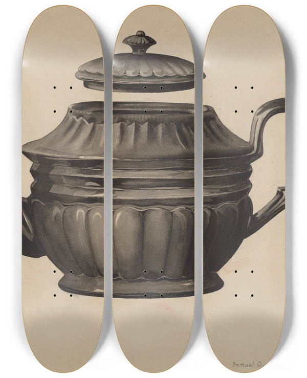 Triptych art skateboard deck of Samuel O Klein Teapot_2 by Samuel O Klein