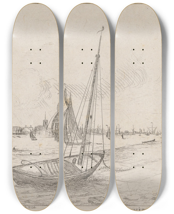 Triptych art skateboard deck of Charles Golding Constable Woolwich by Charles Golding Constable