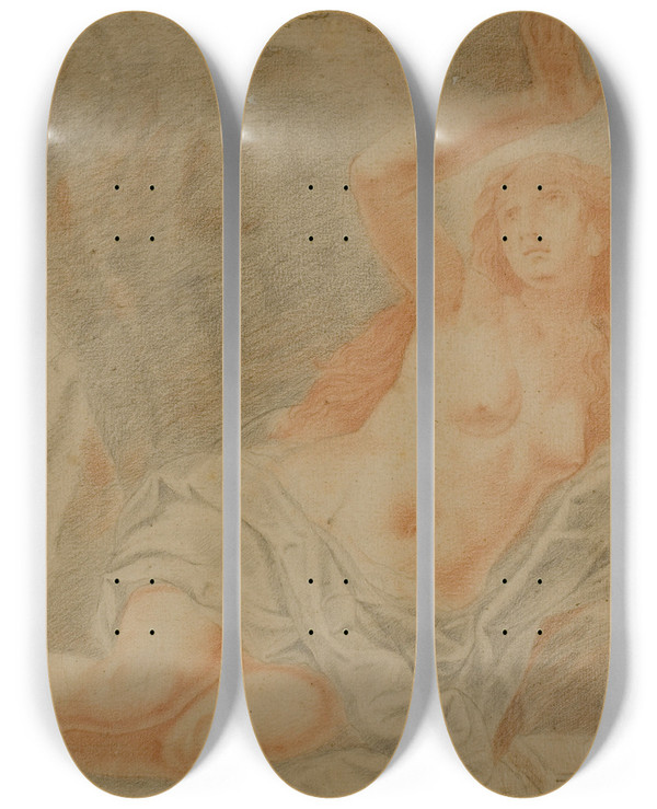 Triptych art skateboard deck of After Claude Mellan Mary Magdalene by After Claude Mellan (1598-1688)