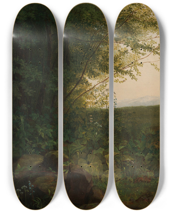 Triptych art skateboard deck of August Heinrich At The Edge Of The Forest by August Heinrich (1794-1822)