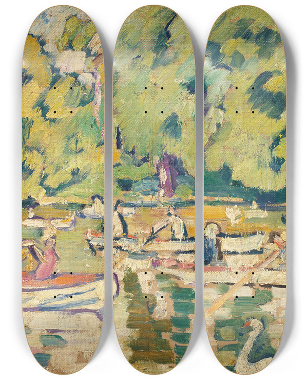 Triptych art skateboard deck of Louis Valtat Barques Au Bois De Boulogne by Louis Valtat (1869-1952)