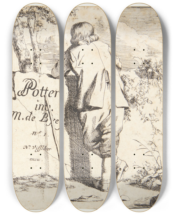 Triptych art skateboard deck of Marcus De Bye Titelblad Til Ker_1 by Marcus de Bye (1638-1688)
