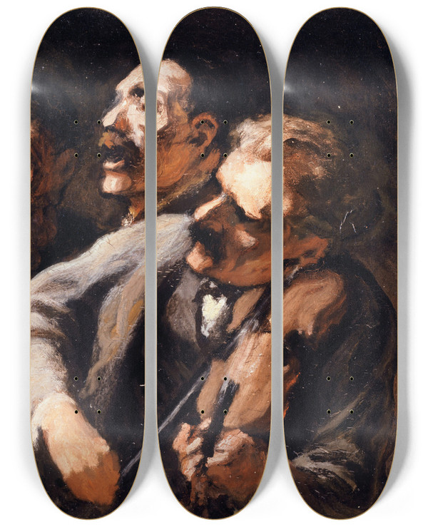 Triptych art skateboard deck of Honor Daumier Trio Damateurs by Honore Daumier (1808-1879)