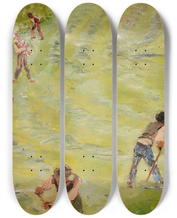 Triptych art skateboard deck of Jacek Malczewski Reapers by Jacek Malczewski (1854-1929)