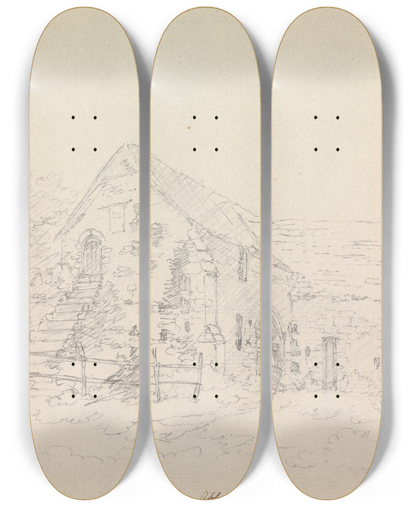 Triptych art skateboard deck of James Moore Abbotsbury Abbey Dorset England_1 by James Moore (1762-1799)