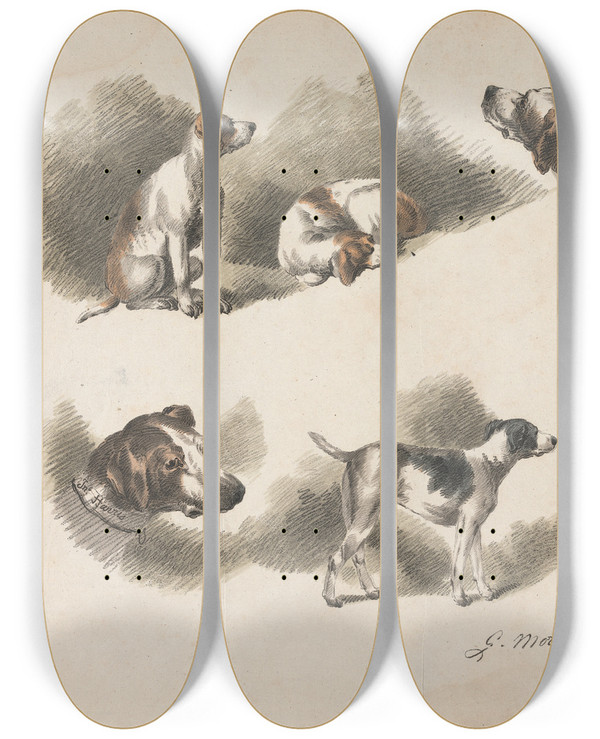 Triptych art skateboard deck of George Morland Seven Studies On Hound by George Morland (1763-1804)