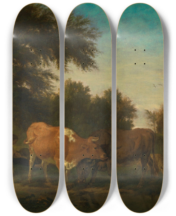 Triptych art skateboard deck of Adriaen Van De Velde Landscape by Adriaen van de Velde (1636-1672)
