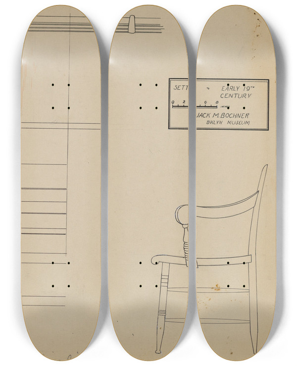 Triptych art skateboard deck of Jack Bochner Settee by Jack Bochner