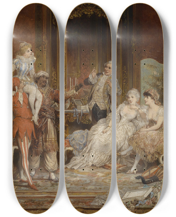 Triptych art skateboard deck of Carl Schweninger Jr Karneval by Carl Schweninger Jr (1854-1903)