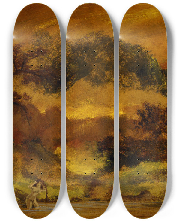 Triptych art skateboard deck of Louis Michel Eilshemius Overhanging Branches by Louis Michel Eilshemius (1864-1941)