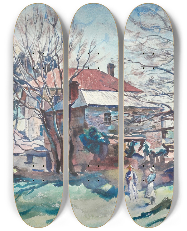 Triptych art skateboard deck of Maud Sherwood Bare Trees by Maud Sherwood (1880-1956)