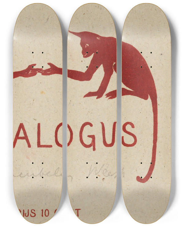 Triptych art skateboard deck of Theo Van Hoytema Catalogusomslag Met Twee Apen_2 by Theo Van Hoytema (1863-1917)