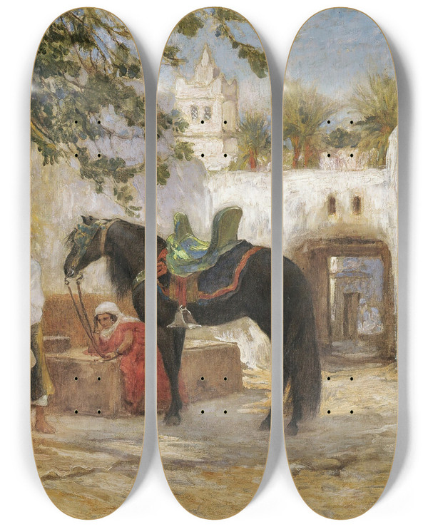 Triptych art skateboard deck of Frederick Arthur Bridgman The Barber by Frederick Arthur Bridgman (1847-1928)