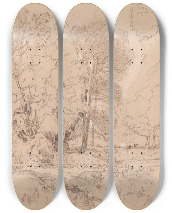 Triptych art skateboard deck of John Sell Cotman Wooded Landscape by John Sell Cotman (1782-1842)