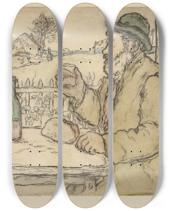 Triptych art skateboard deck of Jean Franois Raffalli A Votre Sant by Jean Francois Raffaelli (1850-1924)
