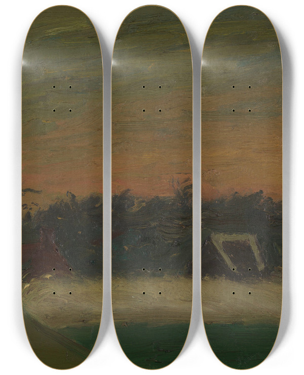 Triptych art skateboard deck of Gustave De Smet Sunset by Gustave De Smet (1877-1943)