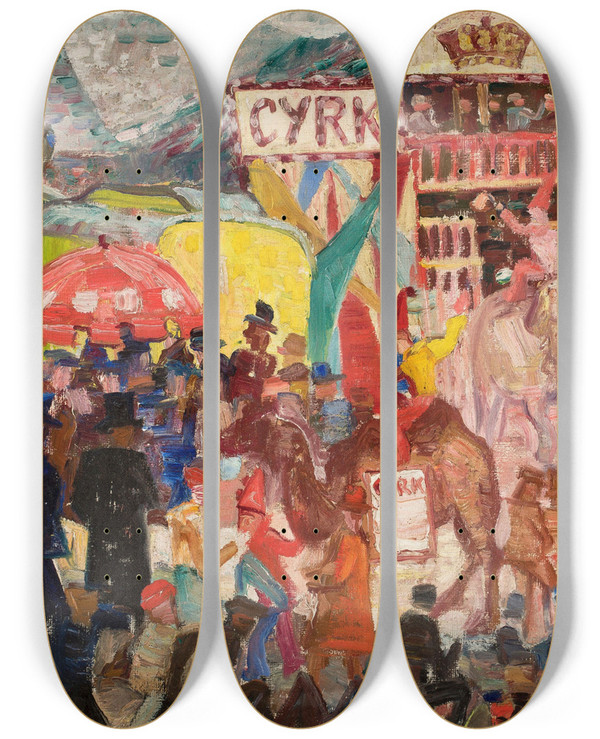 Triptych art skateboard deck of Stanisaw Osostowicz Circus by Stanislaw Osostowicz (1906-1939)