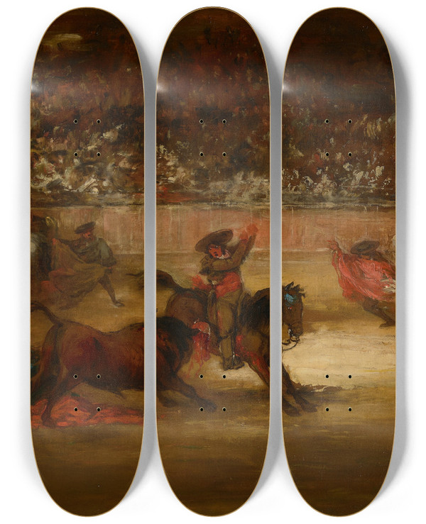 Triptych art skateboard deck of Eugenio Lucas Velzquez Sangre En La Fiesta_2 by Eugenio Lucas Velazquez (1817-1870)