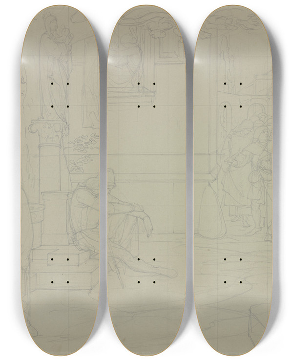 Triptych art skateboard deck of Eduard Von Steinle Romanzen Vom Rosenkranz Meliore Und Apone by Eduard Von Steinle (1810-1886)