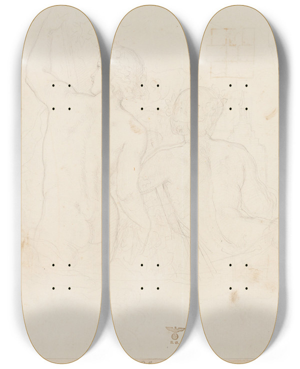 Triptych art skateboard deck of Moritz Von Schwind Personifikation Der Flsse Neckar Und Main Im Rheinbild Als Halbakte by Moritz Von Schwind (1804-1871)