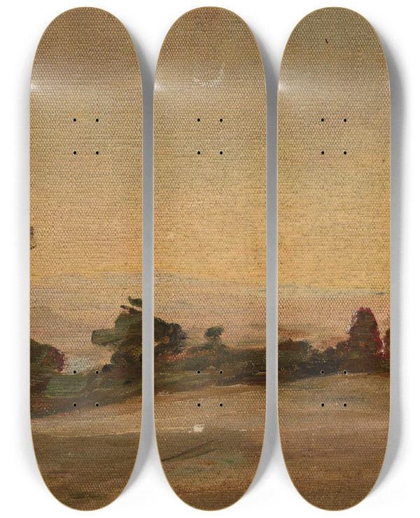 Triptych art skateboard deck of Jan Cigliski Remote Moonlit Landscape In India From The Journey To India by Jan Ciaglinski (1858-1913)