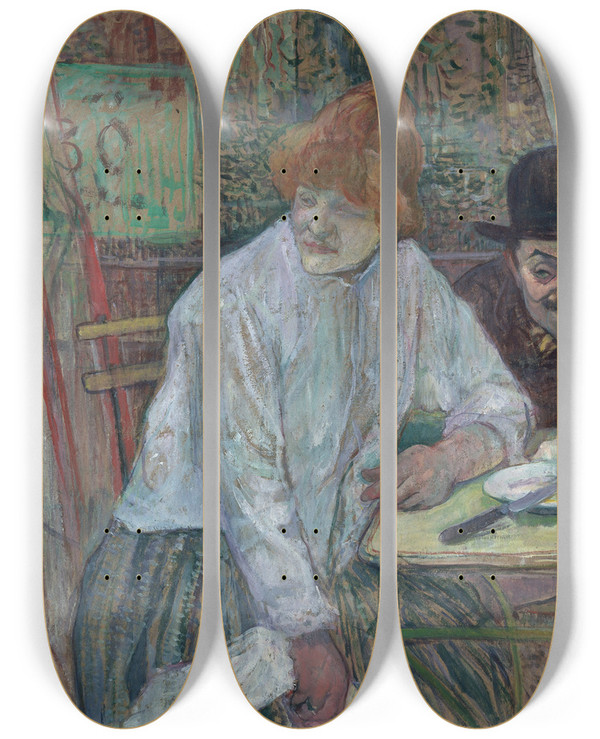 Triptych art skateboard deck of Henri De Toulouselautrec At The Caf La Mie by Henri de Toulouse-Lautrec (1864-1901)