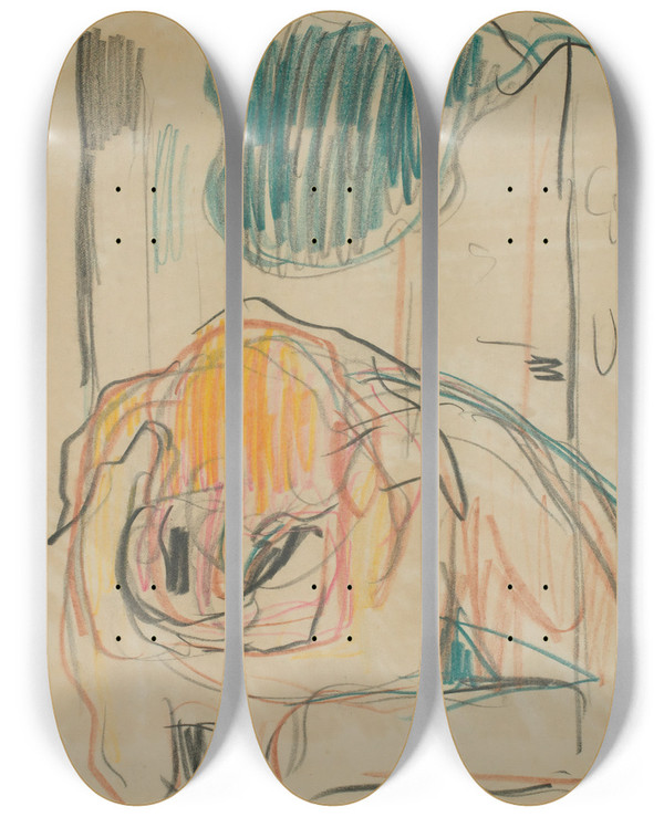 Triptych art skateboard deck of Edvard Munch Untitled 20 by Edvard Munch (1863-1944)