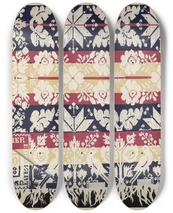 Triptych art skateboard deck of Ralph Atkinson Coverlet_1 by Ralph Atkinson (20-)