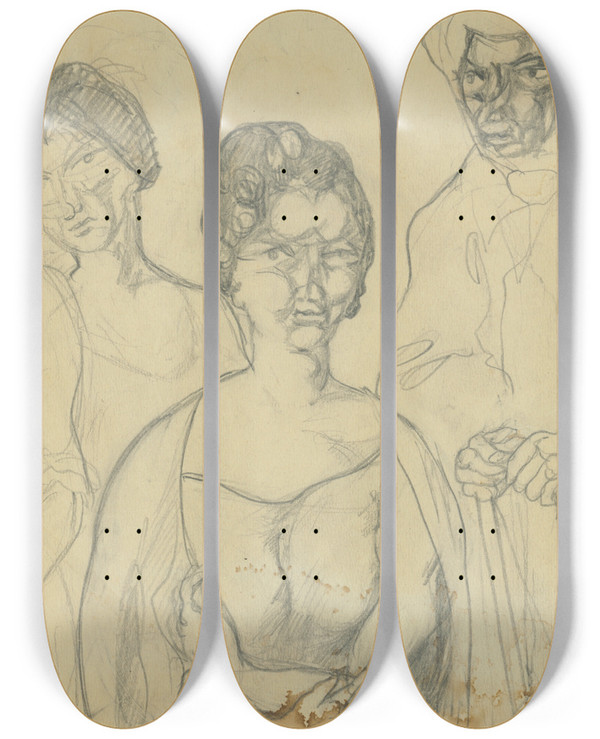 Triptych art skateboard deck of Kontantn Bauer Tdia Enskch Postv_2 by Konstantin Bauer (1893-1928)