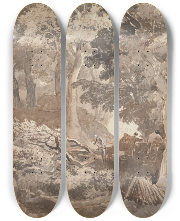 Triptych art skateboard deck of John James Chalon Wood Cutters by John James Chalon (1778-1854)