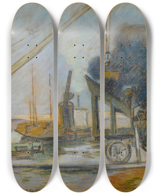 Triptych art skateboard deck of Armand Guillaumin Quai De La Rape Paris by Armand Guillaumin (1841-1927)