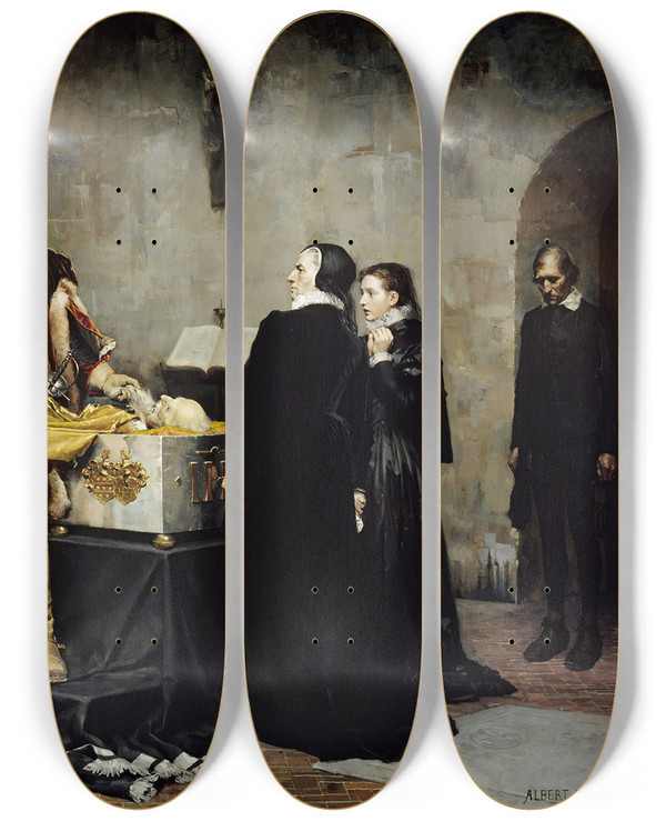 Triptych art skateboard deck of Albert Edelfelt Duke Karl Insulting The Corpse Of Klaus Fleming by Albert Edelfelt (1854-1905)