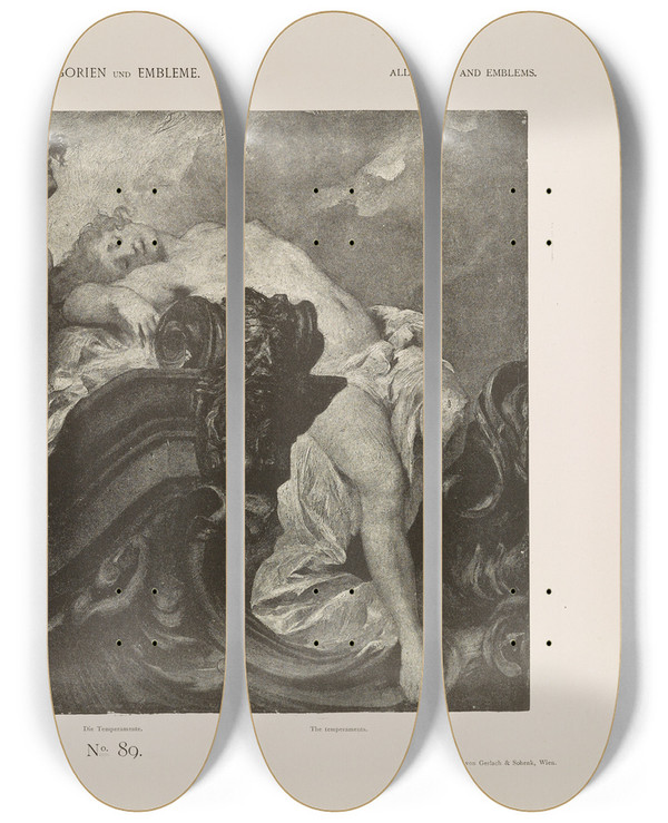 Triptych art skateboard deck of Albert Ilg Allegorien Und Embleme Vol I Pl106 by Albert Ilg (1847-1896)