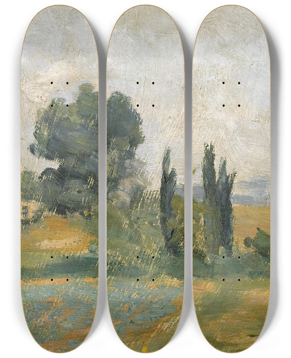 Triptych art skateboard deck of Milo Jirnek In The Hills by Milos Jiranek (1875-1911)