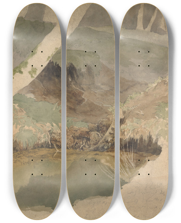 Triptych art skateboard deck of Robert Hills Forest Pool by Robert Hills (1769-1844)