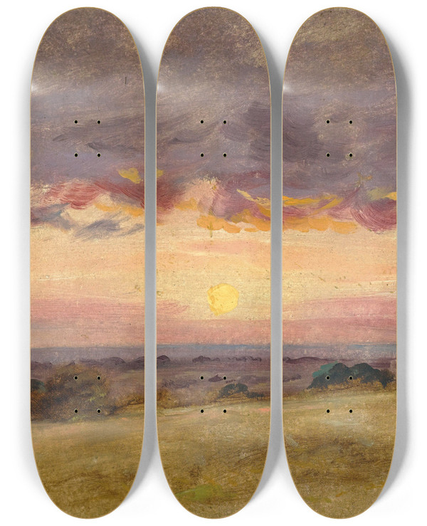 Triptych art skateboard deck of John Constable Summer Evening With Storm Clouds by John Constable (1776-1837)