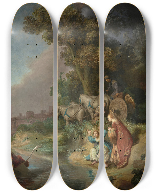 Triptych art skateboard deck of Rembrandt Van Rijn The Abduction Of Europa by Rembrandt Van Rijn (1606-1669)