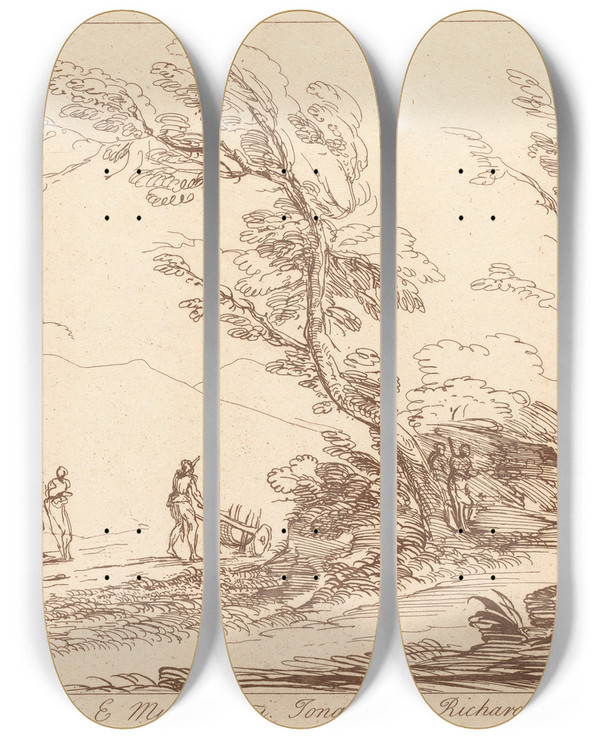 Triptych art skateboard deck of George Knapton Landscape_3 by George Knapton (1698-1778)