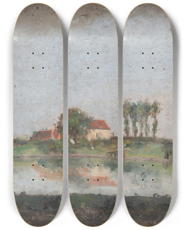 Triptych art skateboard deck of James Ensor The Garden At Caf Tivoli In Ostend by James Ensor (1860-1949)