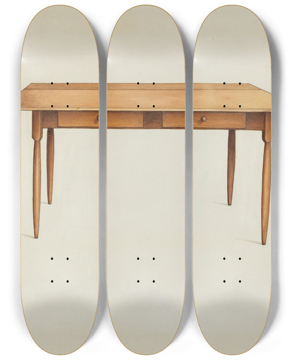 Triptych art skateboard deck of Ray Holden Shaker Kitchen Table by Ray Holden