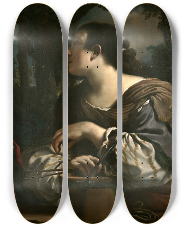 Triptych art skateboard deck of Guercino Christ And The Woman Of Samaria by Guercino (1591-1666)