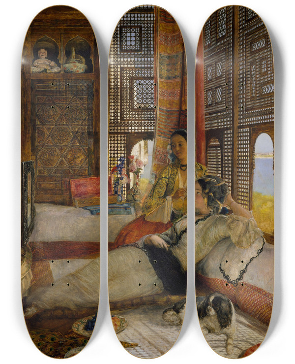 Triptych art skateboard deck of John Frederick Lewis The Harem by John Frederick Lewis (1805-1876)
