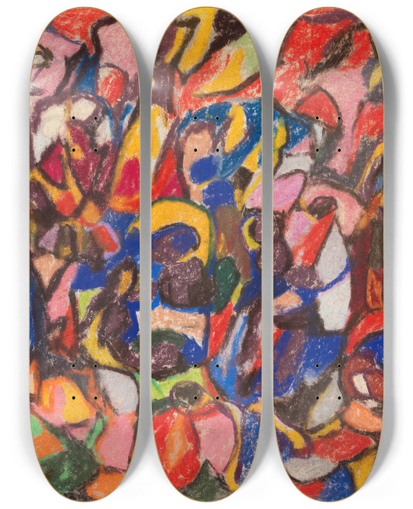Triptych art skateboard deck of Adolf Hlzel Figuren In Landschaft by Adolf Holzel (1853-1934)