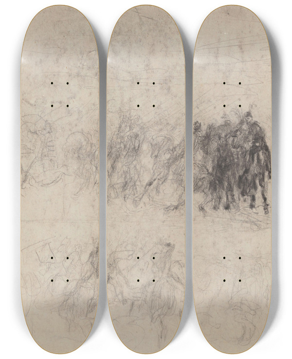 Triptych art skateboard deck of James Ensor Horsemen by James Ensor (1860-1949)