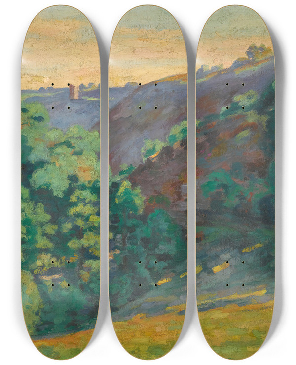 Triptych art skateboard deck of Armand Guillaumin Crozant Le Ravin De La Sedelle La Folie by Armand Guillaumin (1841-1927)
