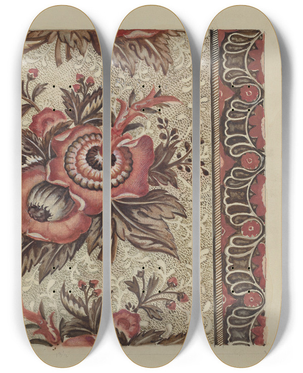Triptych art skateboard deck of George Loughridge Chintz_4 by George Loughridge (20-)
