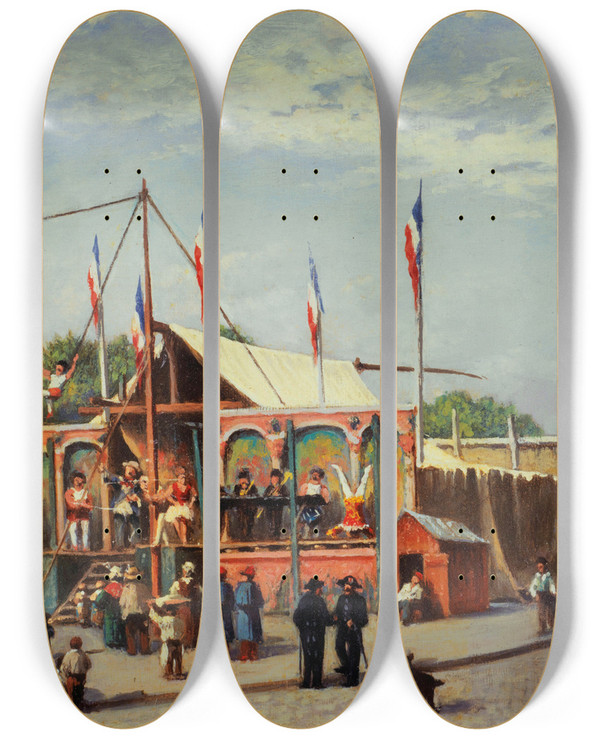 Triptych art skateboard deck of C Bussilliet La Baraque Du Lutteur Dubois Boulevard De La Villette by C Bussilliet (19-)