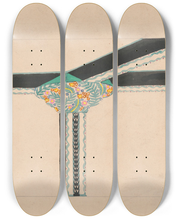Triptych art skateboard deck of Winold Reiss Floral Design For Pier Capital And Ceiling Perspective Elevation Drawing by Winold Reiss (1886-1953)