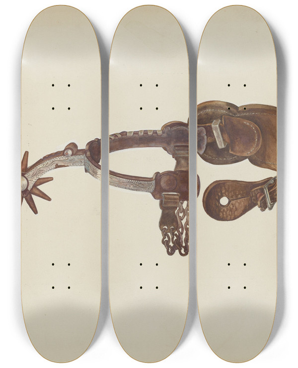 Triptych art skateboard deck of Verna Tallman Spur_2 by Verna Tallman