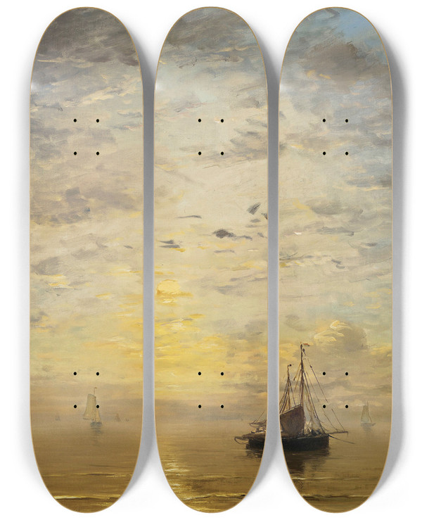 Triptych art skateboard deck of Hendrik Willem Mesdag Marine by Hendrik Willem Mesdag (1831-1915)